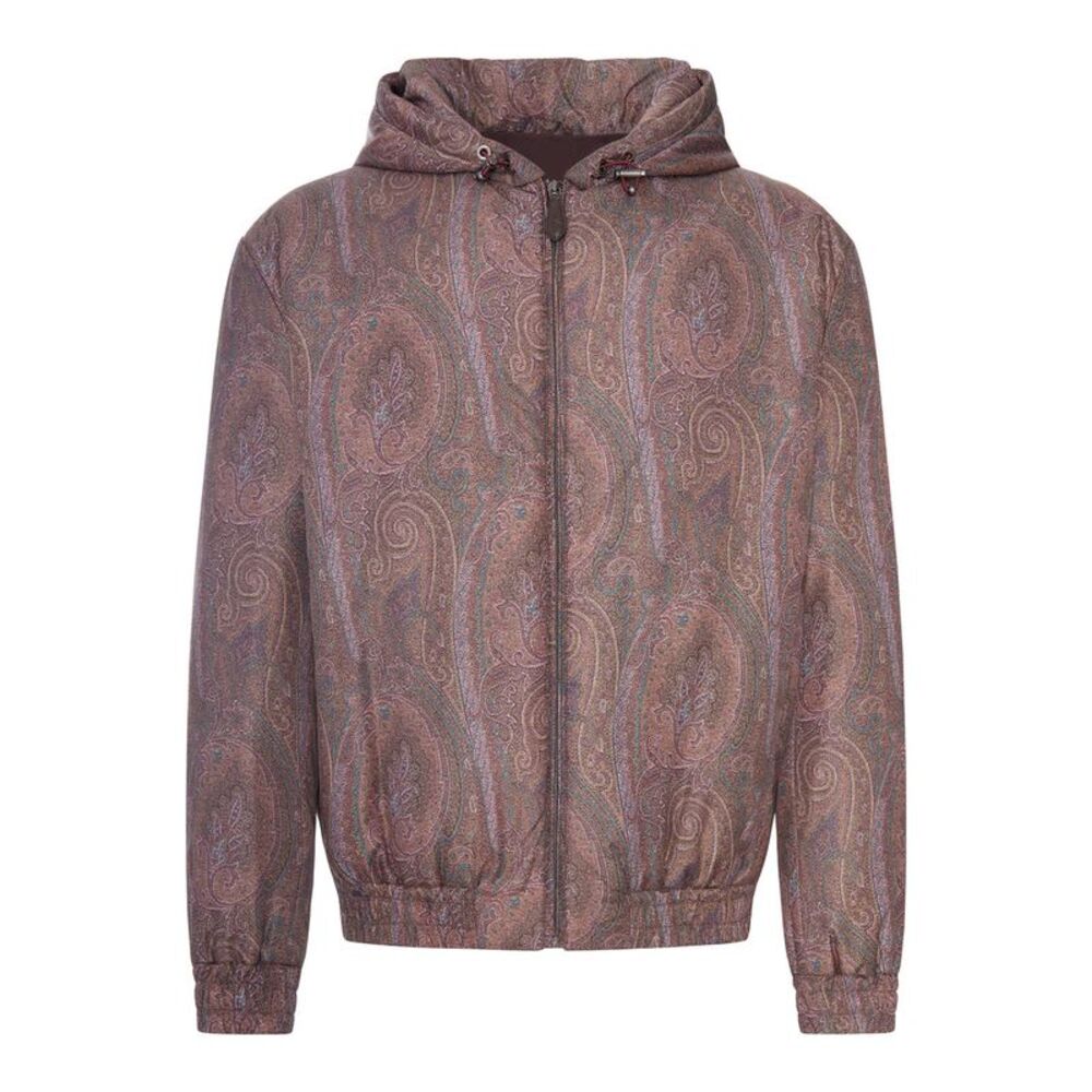 Etro Men Padded Bomber Jacket With Hood And Arnica Pattern
